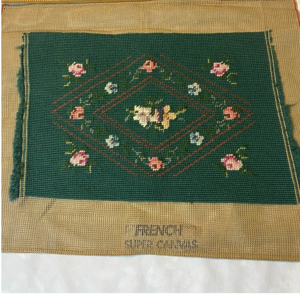 ANTIQUE French NEEDLEPOINT Pre-worked Canvas for Cushion, Pillow‎ or framed